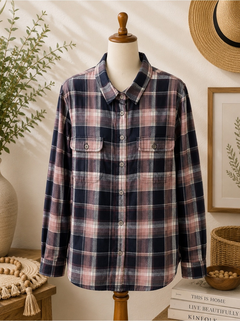 Women's XL Plaid Ridgecut Toughware Flannel Shirt (Rose and Black)